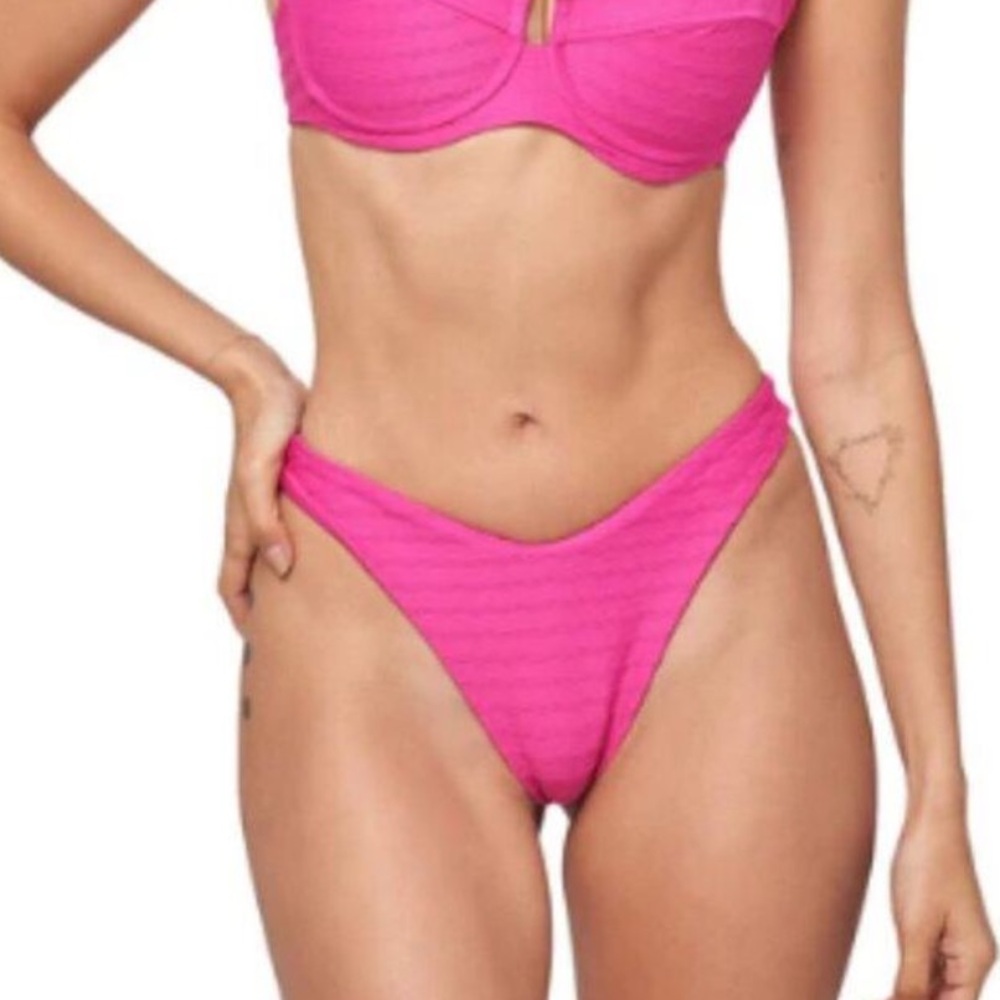 L*Space Cabana Hot Pink Cheeky Bikini Bottom Size L